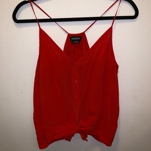 bebe red tank with front buttons & tie, size XS